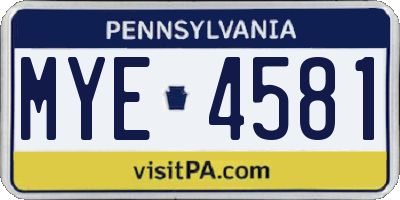 PA license plate MYE4581