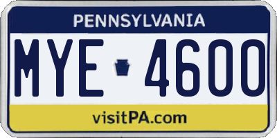 PA license plate MYE4600