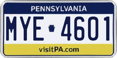 PA license plate MYE4601