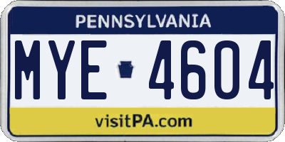 PA license plate MYE4604