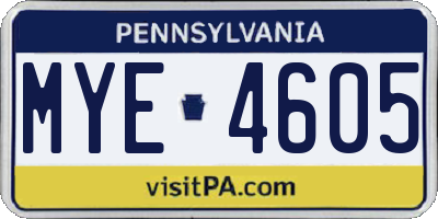 PA license plate MYE4605