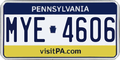 PA license plate MYE4606