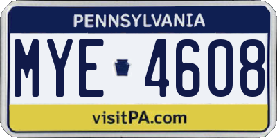 PA license plate MYE4608