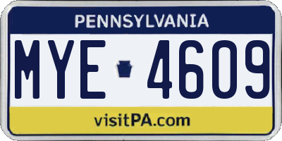 PA license plate MYE4609