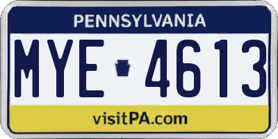PA license plate MYE4613