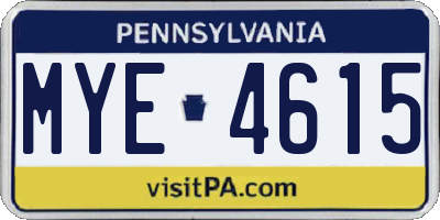 PA license plate MYE4615