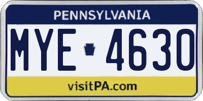 PA license plate MYE4630