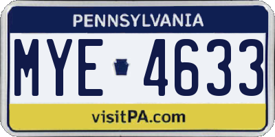 PA license plate MYE4633