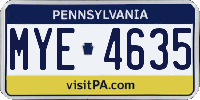 PA license plate MYE4635