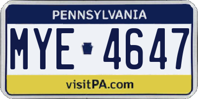 PA license plate MYE4647