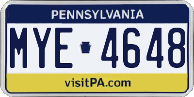 PA license plate MYE4648