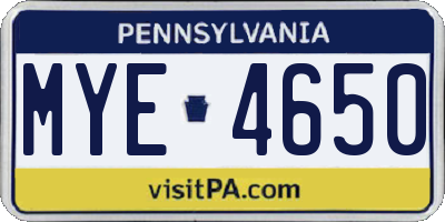 PA license plate MYE4650