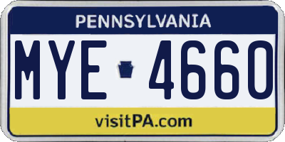 PA license plate MYE4660