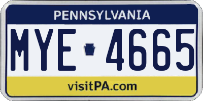 PA license plate MYE4665
