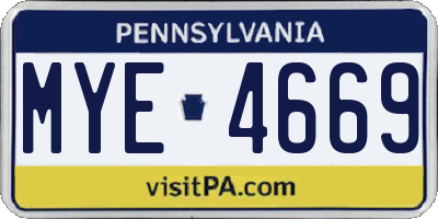 PA license plate MYE4669