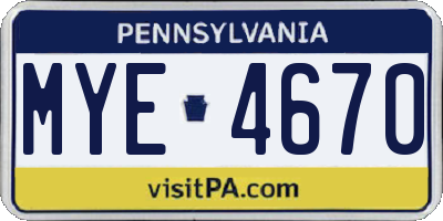 PA license plate MYE4670