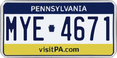 PA license plate MYE4671