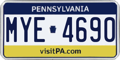 PA license plate MYE4690