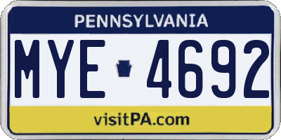 PA license plate MYE4692