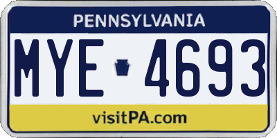 PA license plate MYE4693