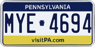 PA license plate MYE4694