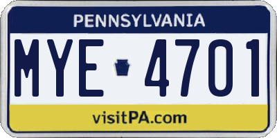 PA license plate MYE4701