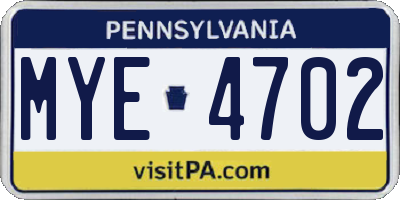 PA license plate MYE4702