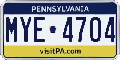 PA license plate MYE4704