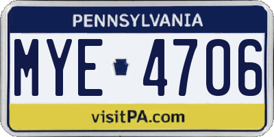PA license plate MYE4706
