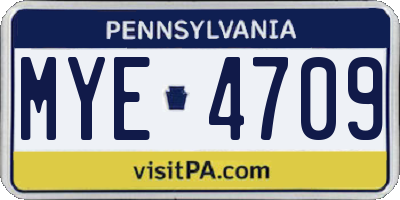 PA license plate MYE4709