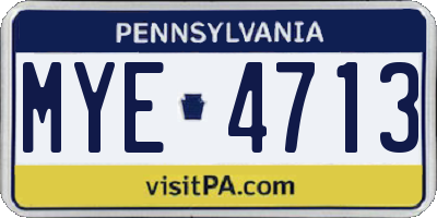 PA license plate MYE4713