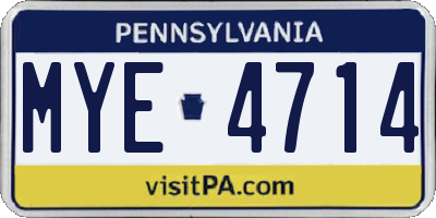 PA license plate MYE4714