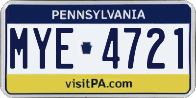 PA license plate MYE4721