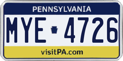 PA license plate MYE4726