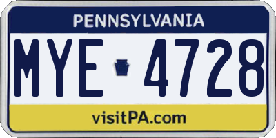 PA license plate MYE4728