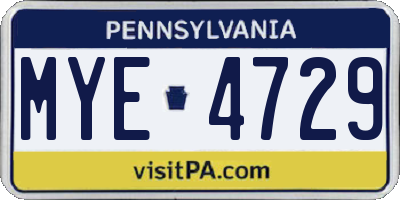 PA license plate MYE4729