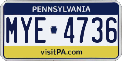 PA license plate MYE4736