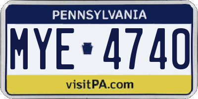 PA license plate MYE4740