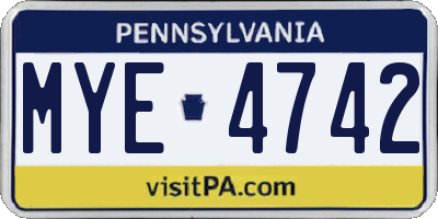 PA license plate MYE4742