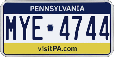 PA license plate MYE4744