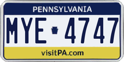 PA license plate MYE4747