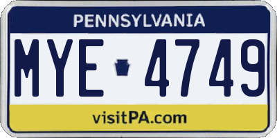 PA license plate MYE4749