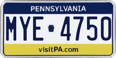 PA license plate MYE4750