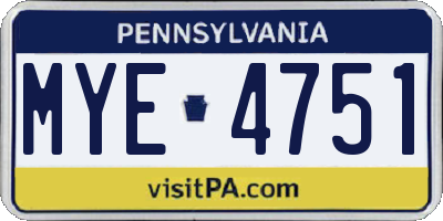 PA license plate MYE4751