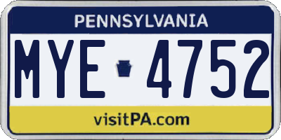 PA license plate MYE4752