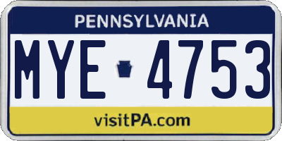 PA license plate MYE4753