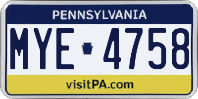 PA license plate MYE4758