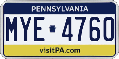 PA license plate MYE4760