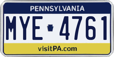 PA license plate MYE4761