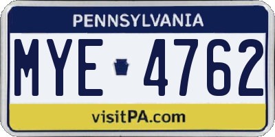 PA license plate MYE4762